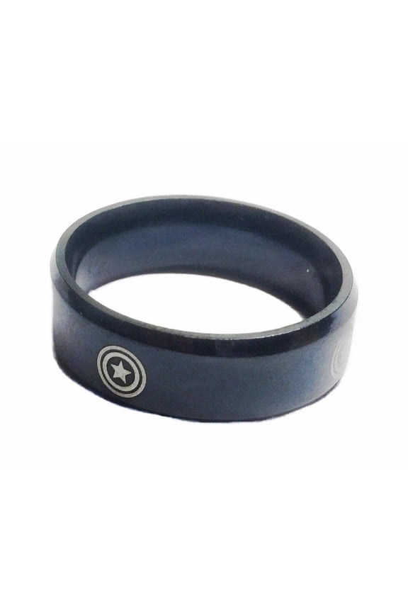 Captain America Repeat Shield Logo Black Aluminum Band Ring Size 6