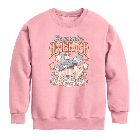 Captain America - Retro Feminine - Youth Boys Crew Fleece Sweatshirt