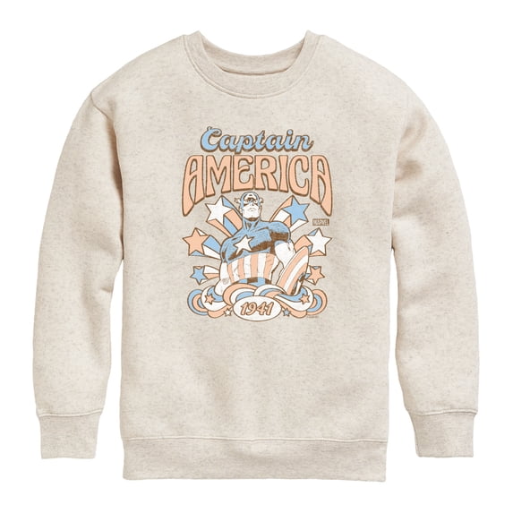 Captain America - Retro Feminine - Youth Boys Crew Fleece Sweatshirt