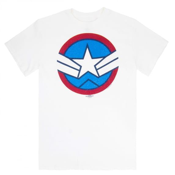 Captain America Sam Wilson Shield Logo White Colorway T-Shirt-Small