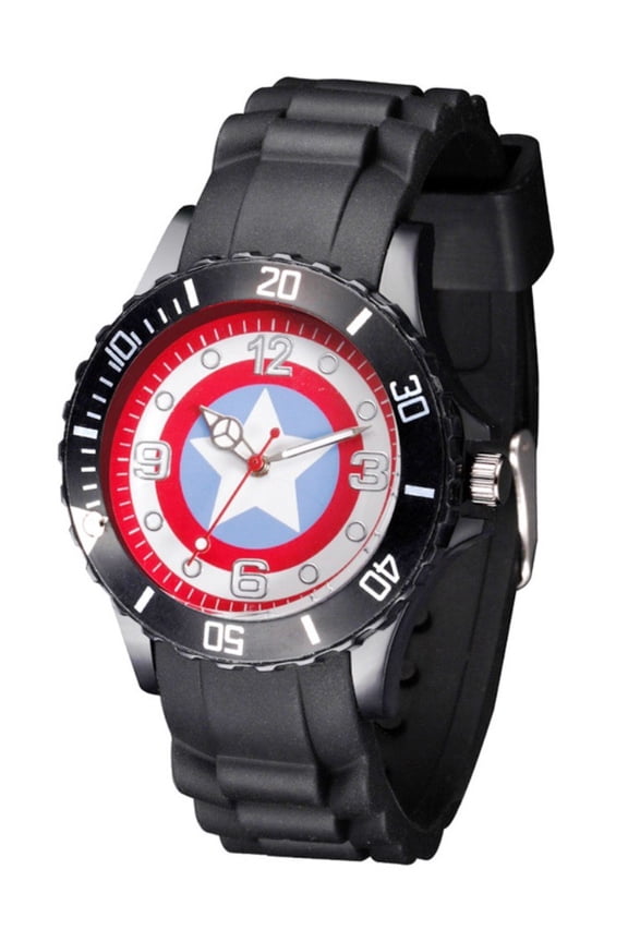 Captain America Shield Logo Black Silicone Strap Wrist Watch