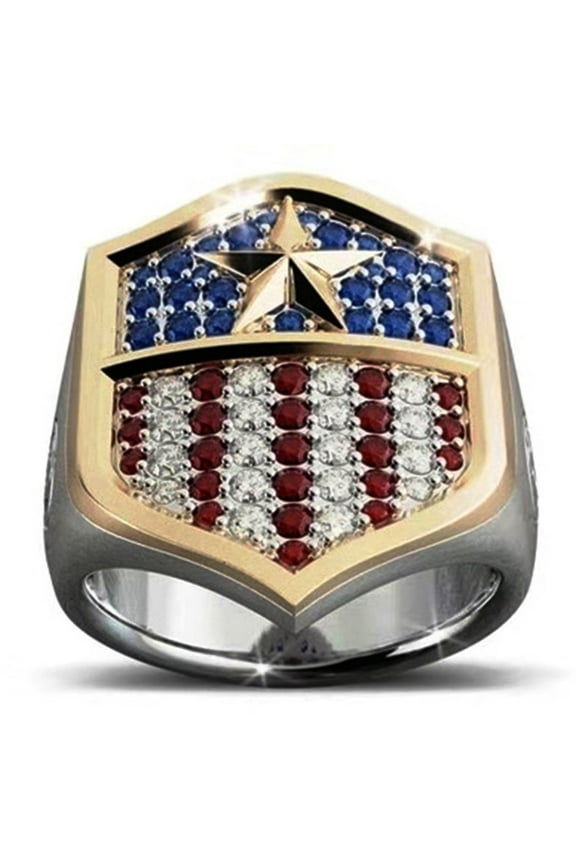 Captain America Shield Logo Colored Gems Stainless Steel Band Ring Size 7