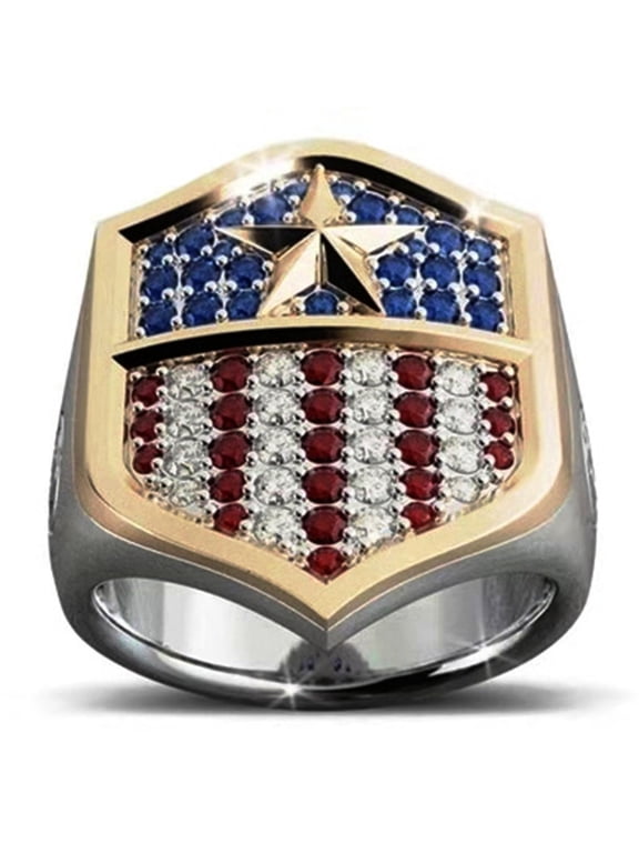 Captain America Shield Logo Colored Gems Stainless Steel Band Ring Size 8