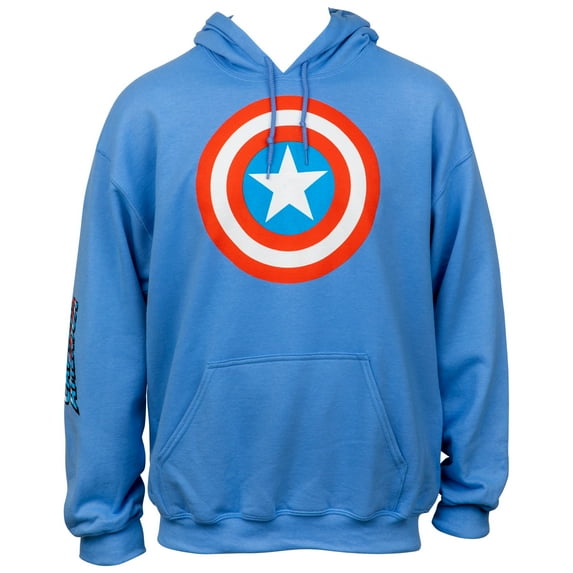 Captain America Shield Symbol with Sleeve Print Text Pull Over Hoodie-Large