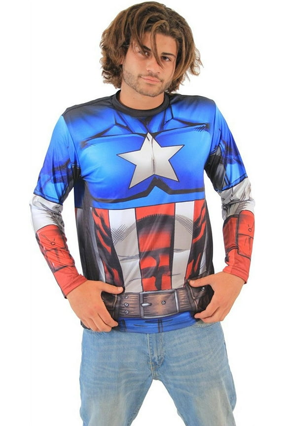 Captain America Sublimated Long Sleeve Costume T-Shirt