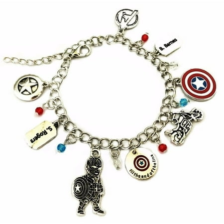 Captain America Theme Silvertone Charm Bracelet