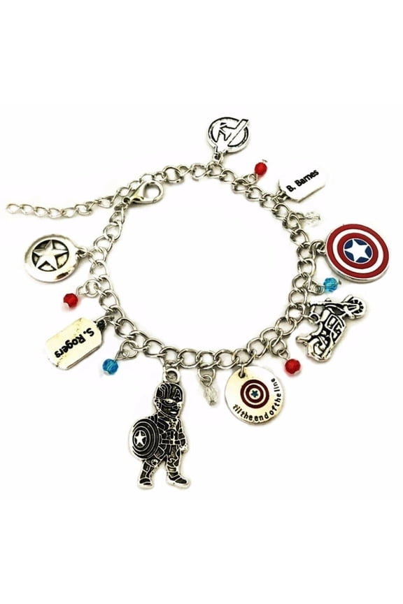 Captain America Theme Silvertone Charm Bracelet