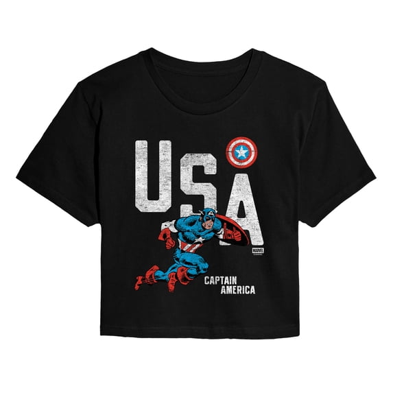 Captain America - USA - Juniors Cropped Graphic T-Shirt