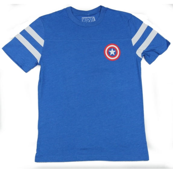 Captain America Yoke Mens T-Shirt - Lapel Logo Front Rogers Back Image (Medium)