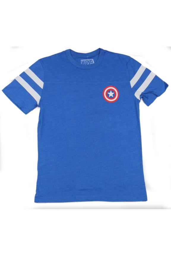 Captain America Yoke Mens T-Shirt - Lapel Logo Front Rogers Back Image (Small)