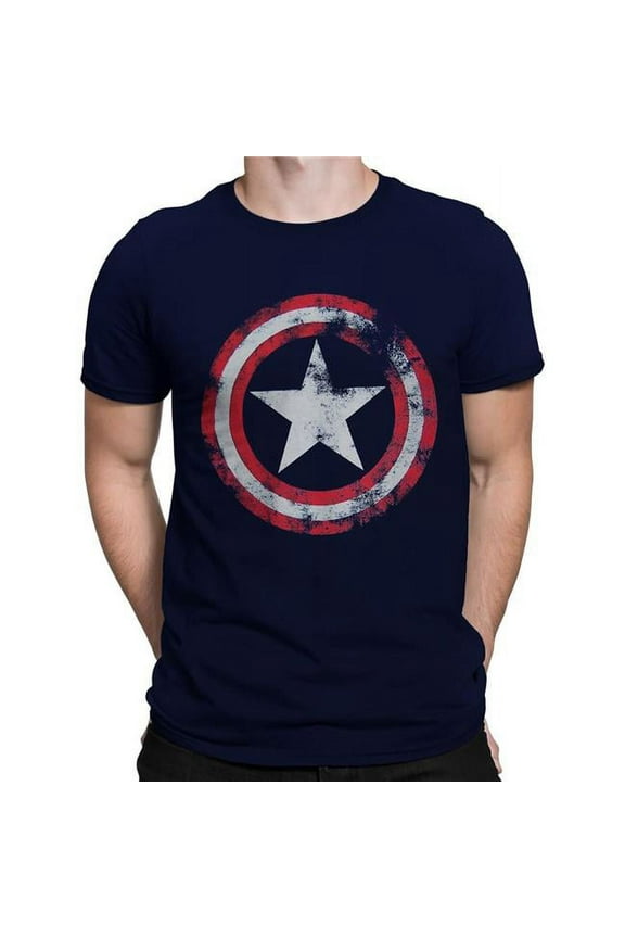 tscapdistshieldXXXL Captain America Distressed Shield Navy T-Shirt - 3XL