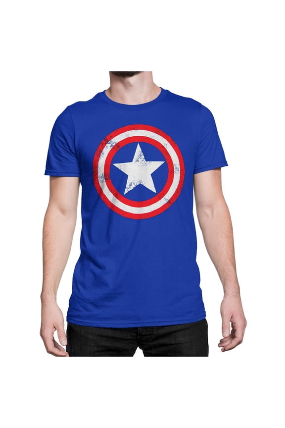 tscapdistshldroyal-XXXXL Captain America Distressed Shield Royal Blue Mens T-Shirt - 4XL