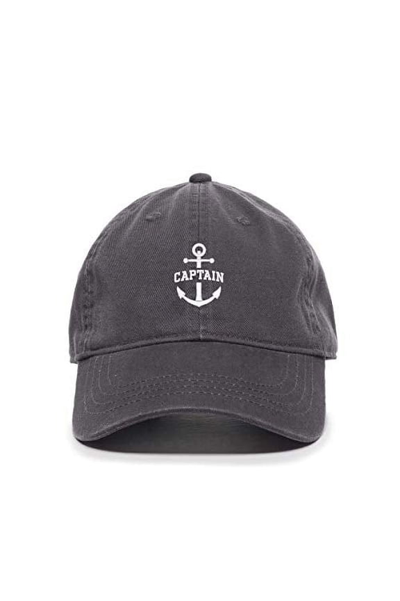 Captain Anchor Baseball Cap Embroidered Cotton Adjustable Dad Hat Charcoal