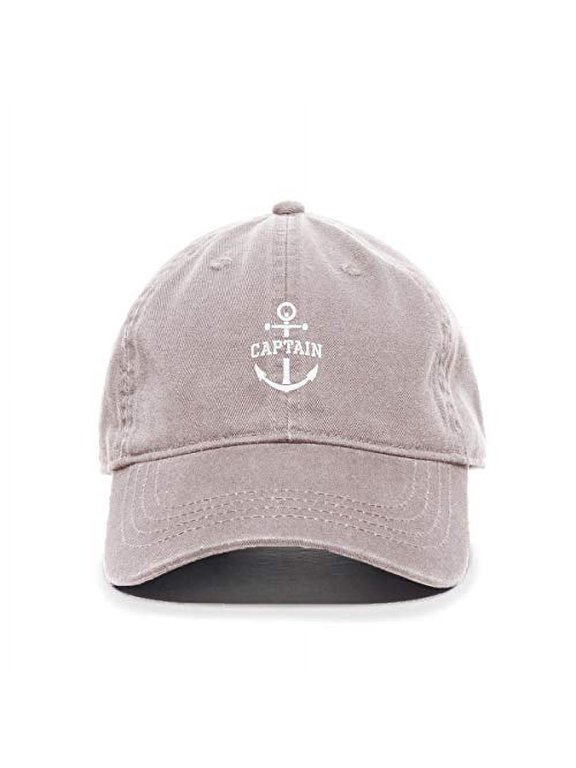 Captain Anchor Baseball Cap Embroidered Cotton Adjustable Dad Hat Light Grey