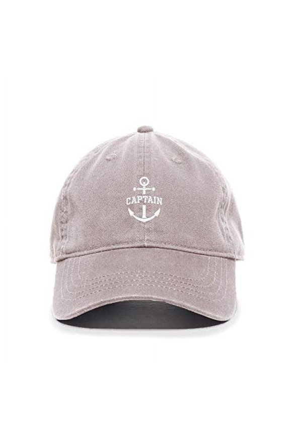 Captain Anchor Baseball Cap Embroidered Cotton Adjustable Dad Hat Light Grey