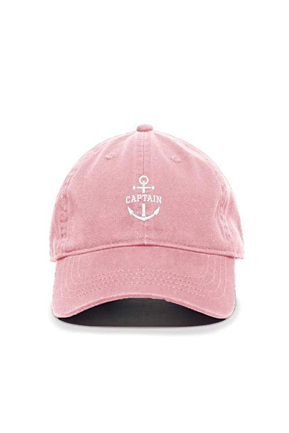 Captain Anchor Baseball Cap Embroidered Cotton Adjustable Dad Hat Light Pink