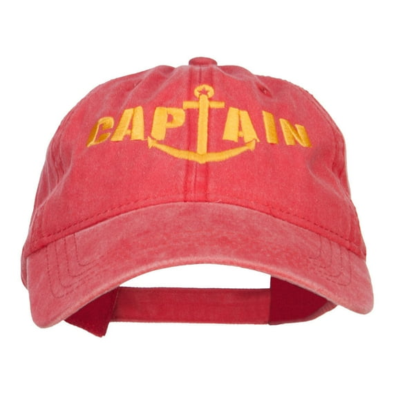 Captain Anchor Embroidered Washed Cap - Red OSFM