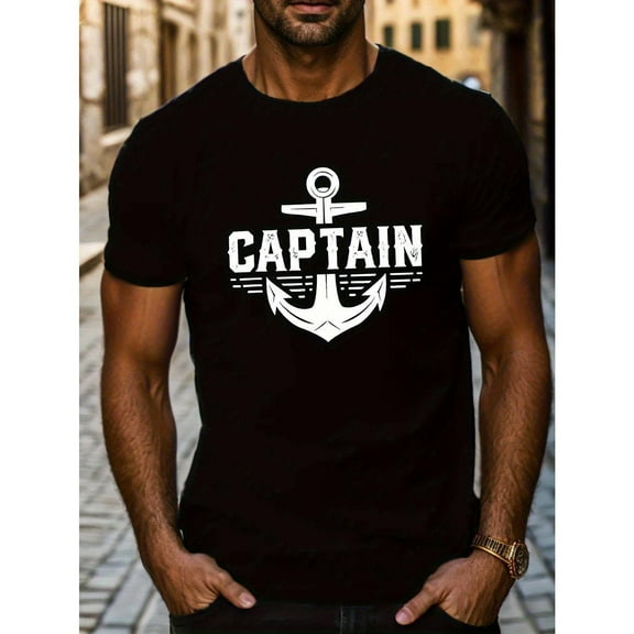 Captain Anchor T-Shirt Graphic Tee Nautical Top Cotton Crew Neck Fashion Casual Shirt Comfort Black S-5XL