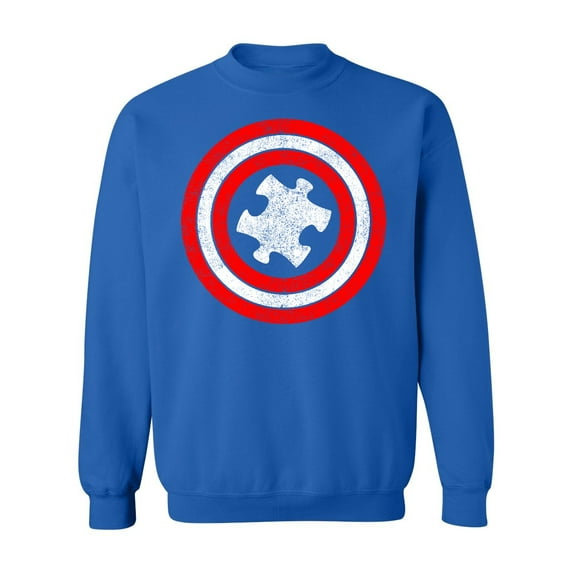 Captain Autism Red and Blue Hero Shield Crewneck Sweatshirt, 3XL, Royal
