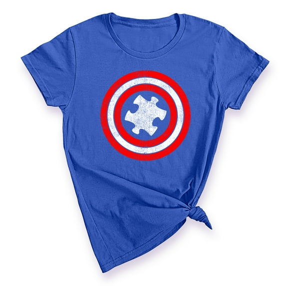 Captain Autism Red and Blue Hero Shield Women's T-shirt, L, Royal