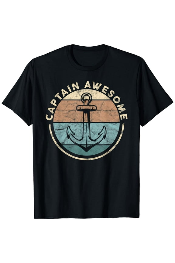 Captain Awesome Vintage Sailing Boating Sailor Boat Men's Short Sleeve T-Shirt Black Casual Tee