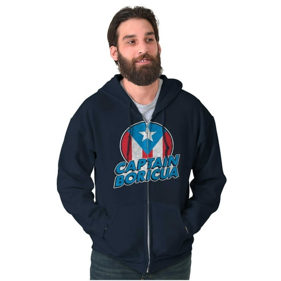 Captain Boricua Puerto Rican America Zip Up Hoodie Men's Women's Brisco Brands S