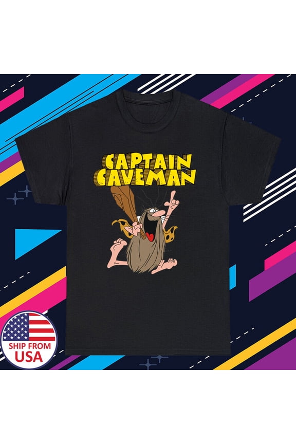 Captain Caveman Cartoon TV Show Men's Black T-Shirt Size S-5XL
