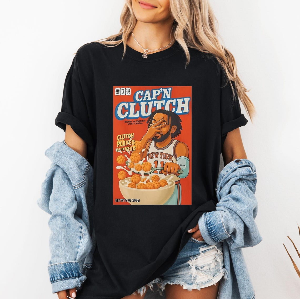 Captain Clutch Jalen Brunson Knicks Comfort Colors T-Shirt, Basketball NY Shirt,Black color,size L