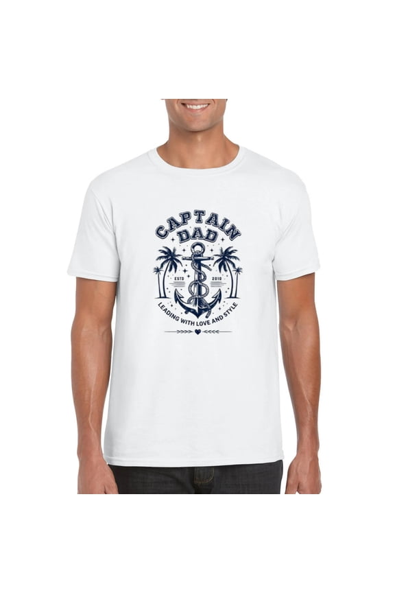 Captain Dad Nautical Boating Father's Day Sailing Ship Graphic T-Shirt, for men & women, up to size 5XL