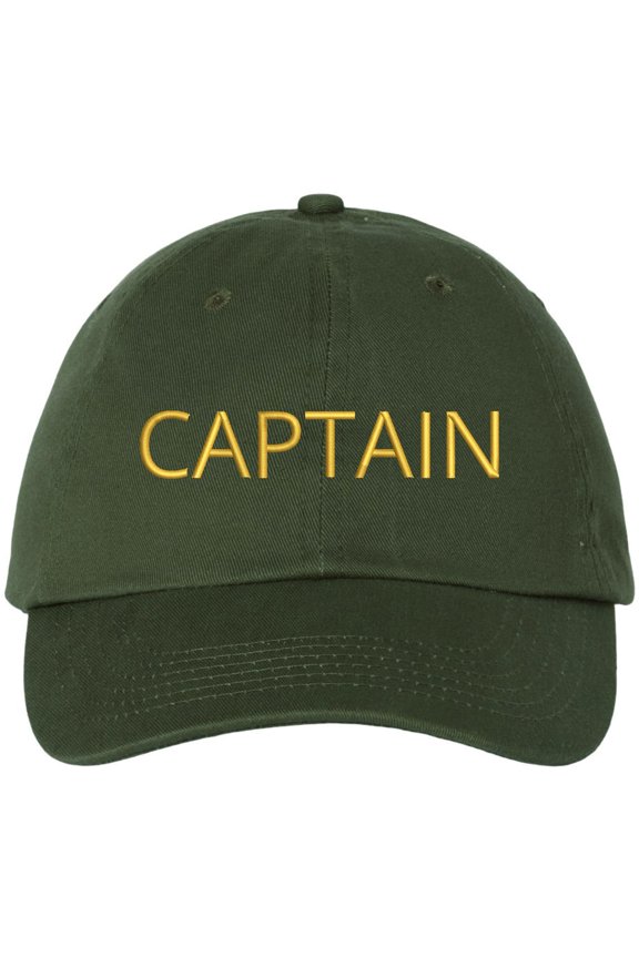 Captain Embroidered Baseball Cap | 100% Cotton Adjustable Outdoor & Casual Wear Dad Hat for Men & Women (Olive)
