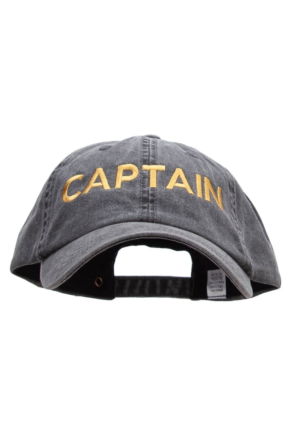Captain Embroidered Big Size Washed Pigment Dyed Cap - Black XL-3XL