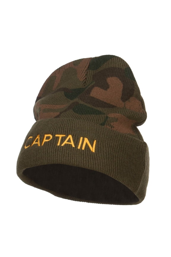 Captain Embroidered Camo Long Beanie - Green OSFM