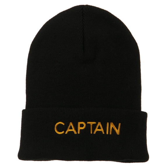 Captain Embroidered Cuff Long Beanie - Black OSFM