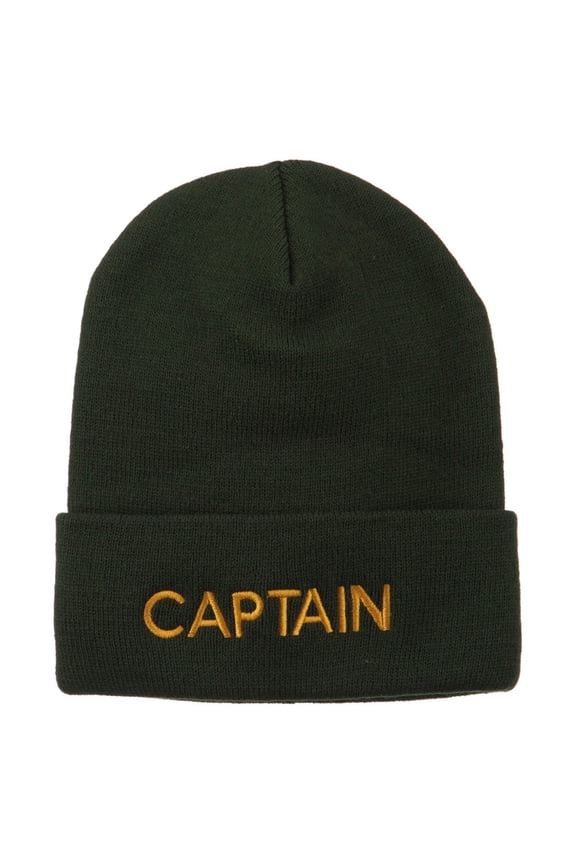 Captain Embroidered Cuff Long Beanie - Olive OSFM