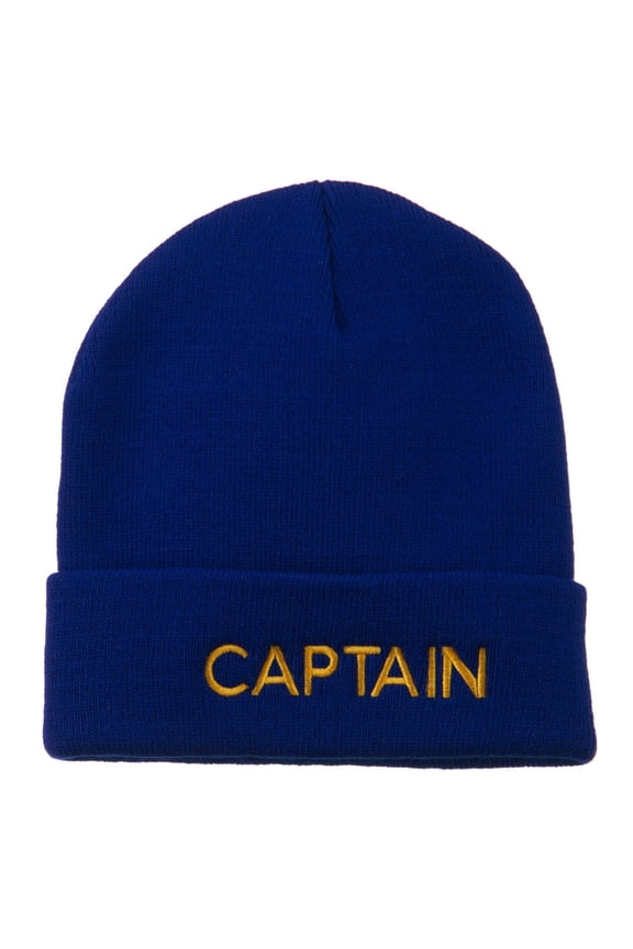 Captain Embroidered Cuff Long Beanie - Royal OSFM