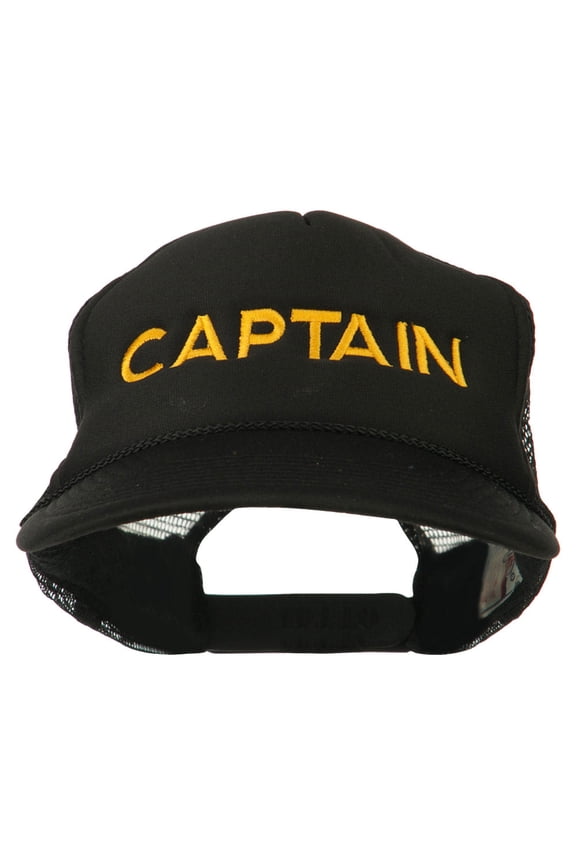 Captain Embroidered Foam Front Mesh Back Cap - Black OSFM