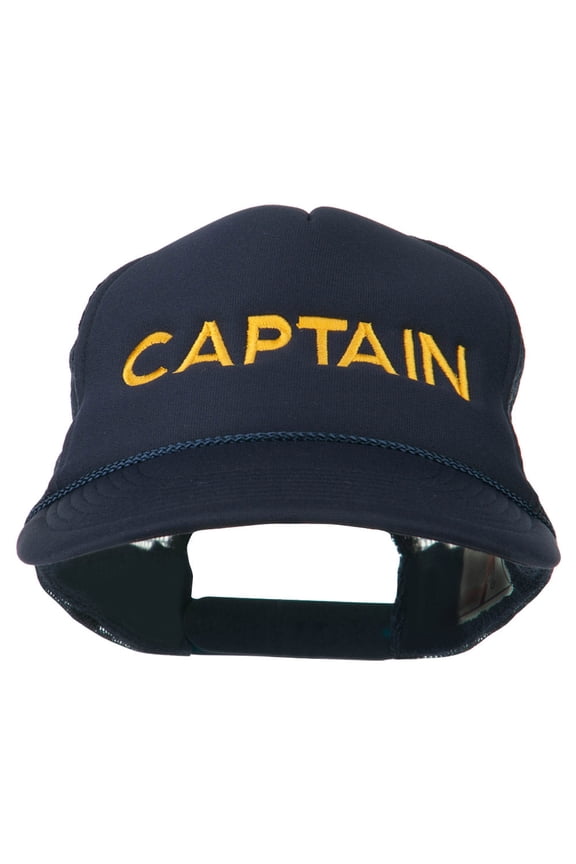 Captain Embroidered Foam Front Mesh Back Cap - Navy OSFM