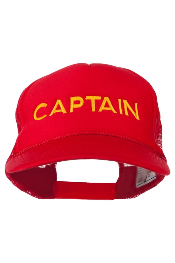 Captain Embroidered Foam Front Mesh Back Cap - Red OSFM