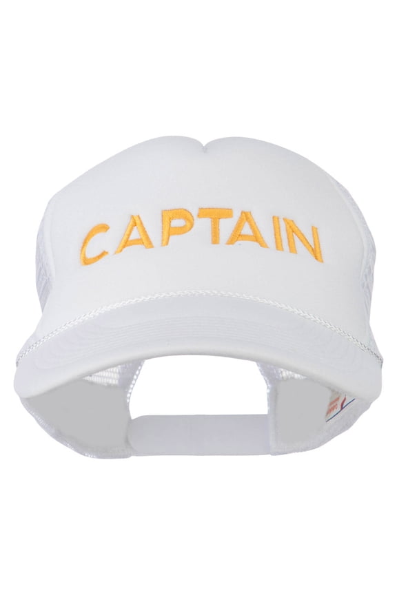 Captain Embroidered Foam Front Mesh Back Cap - White OSFM
