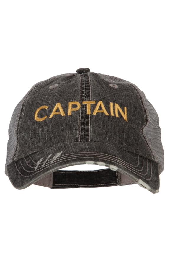 Captain Embroidered Low Profile Mesh Cap - Black OSFM