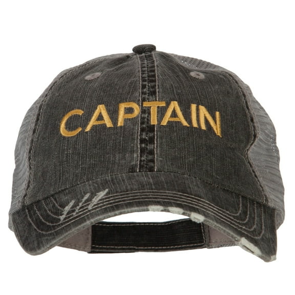 Captain Embroidered Low Profile Mesh Cap - Black OSFM