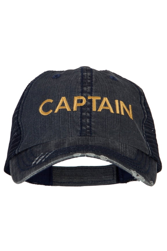 Captain Embroidered Low Profile Mesh Cap - Navy OSFM