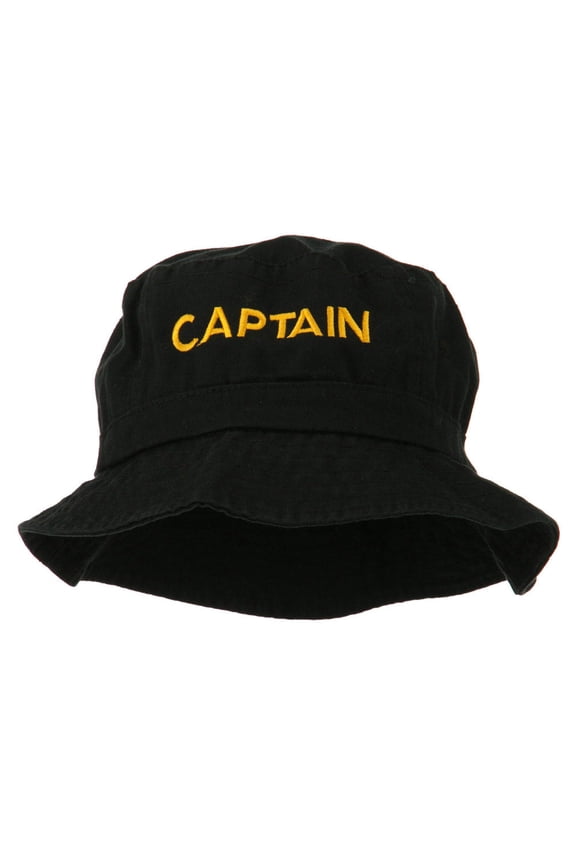 Captain Embroidered Pigment Dyed Bucket Hat - Black OSFM