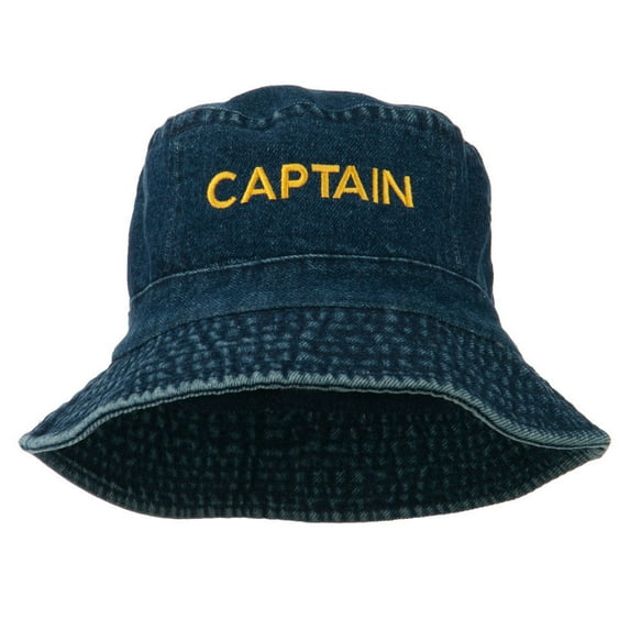 Captain Embroidered Pigment Dyed Bucket Hat - Denim OSFM