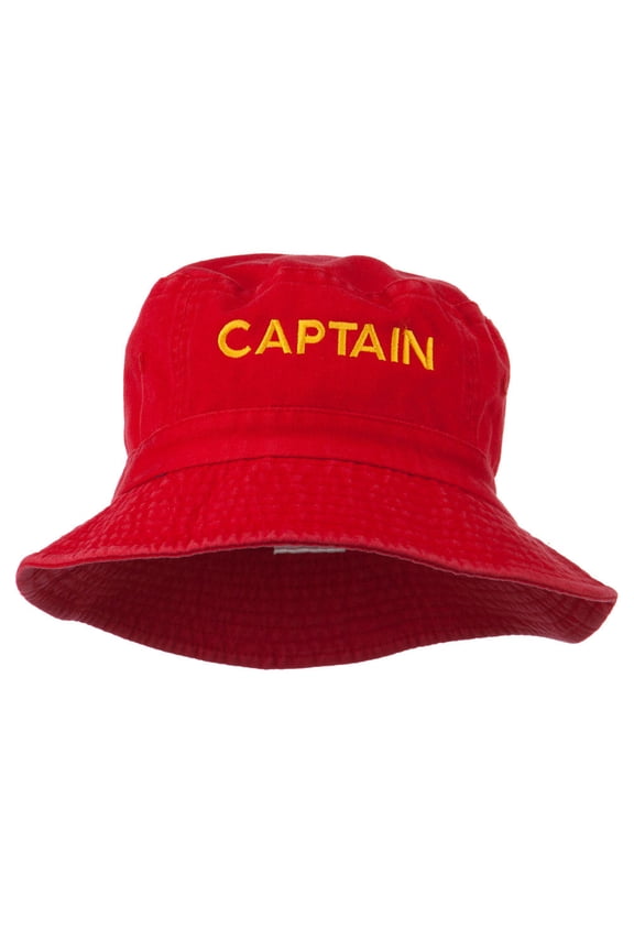 Captain Embroidered Pigment Dyed Bucket Hat - Red OSFM