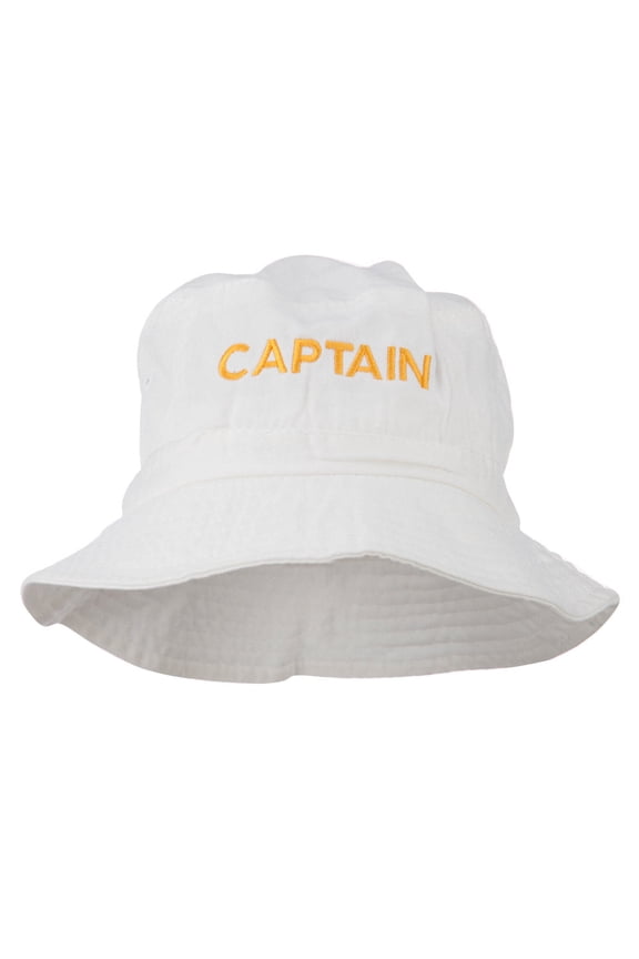 Captain Embroidered Pigment Dyed Bucket Hat - White OSFM