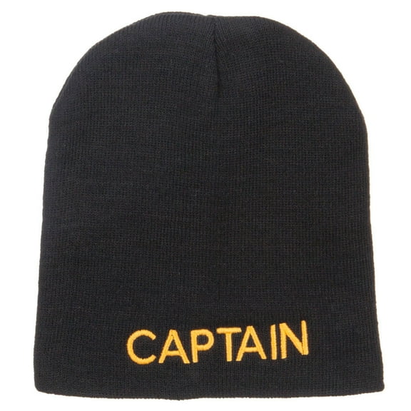 Captain Embroidered Short Beanie - Black OSFM