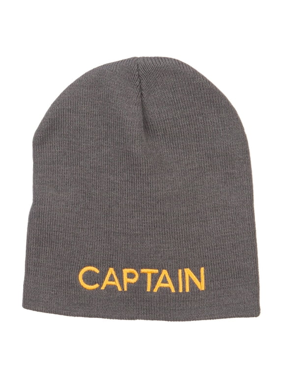 Captain Embroidered Short Beanie - Grey OSFM