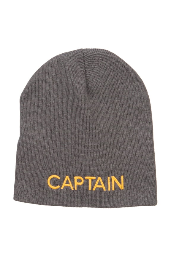 Captain Embroidered Short Beanie - Grey OSFM