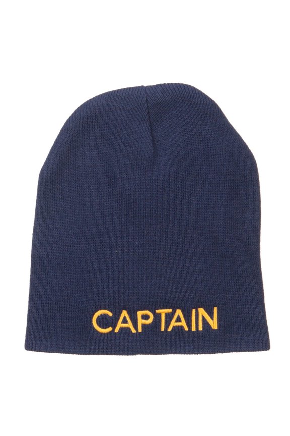 Captain Embroidered Short Beanie - Navy OSFM